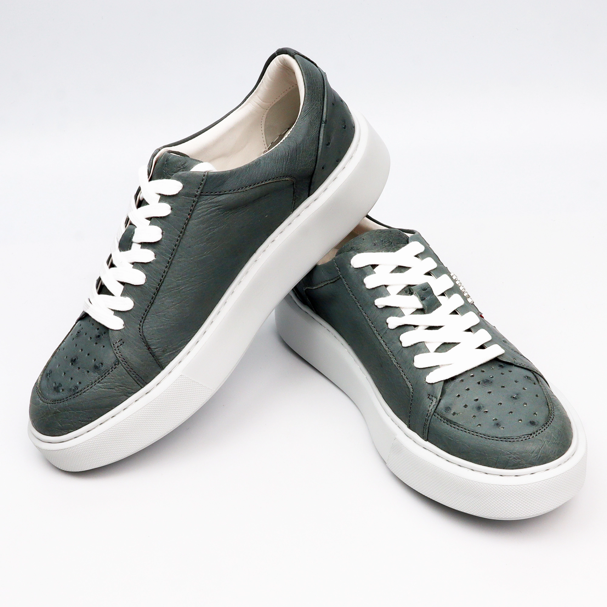 Handcrafted Gray Ostrich Leather Sneakers for Men - Sporty Luxury Footwear Reebok Running Sneakers