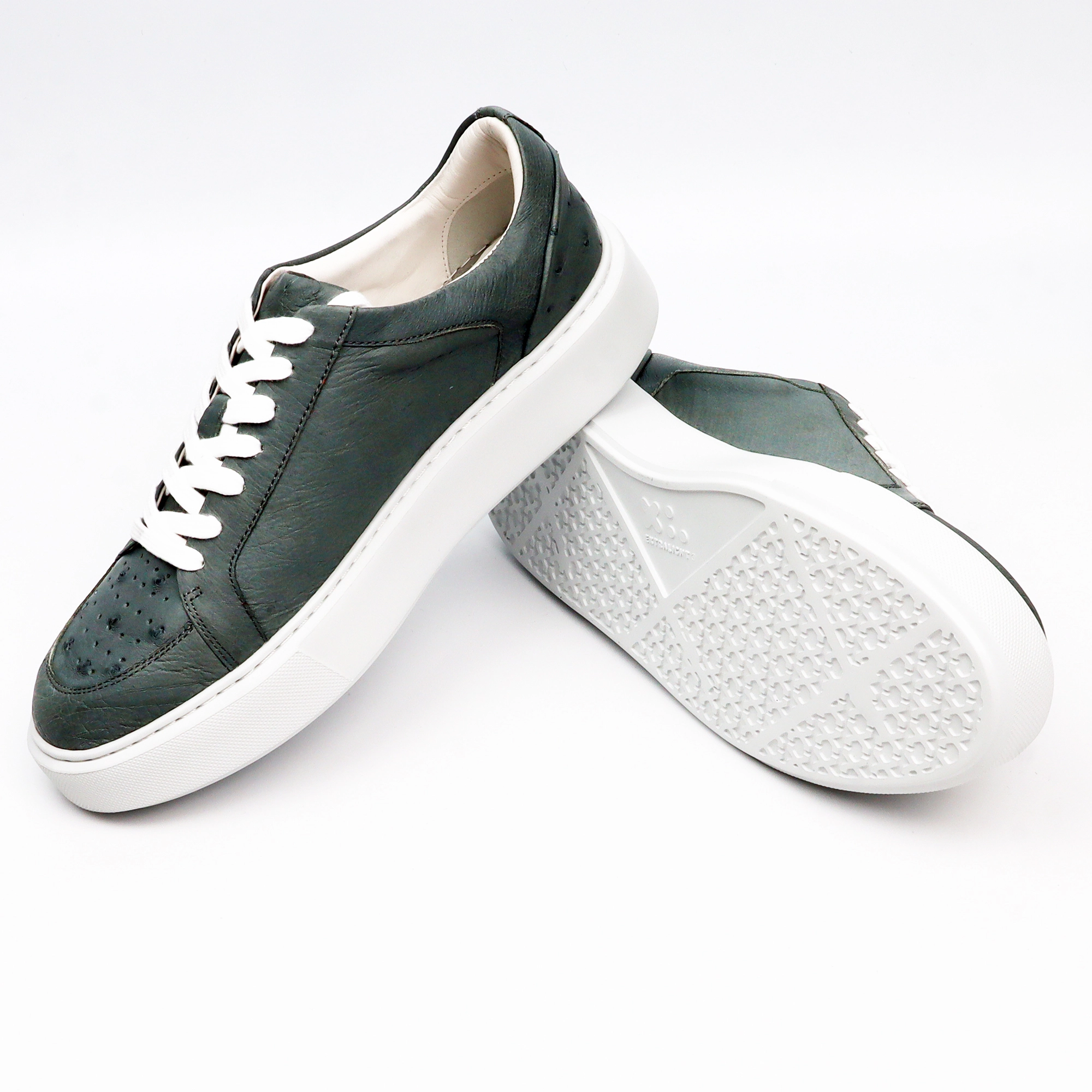 Handcrafted Gray Ostrich Leather Sneakers for Men - Sporty Luxury Footwear 608 Sneakers