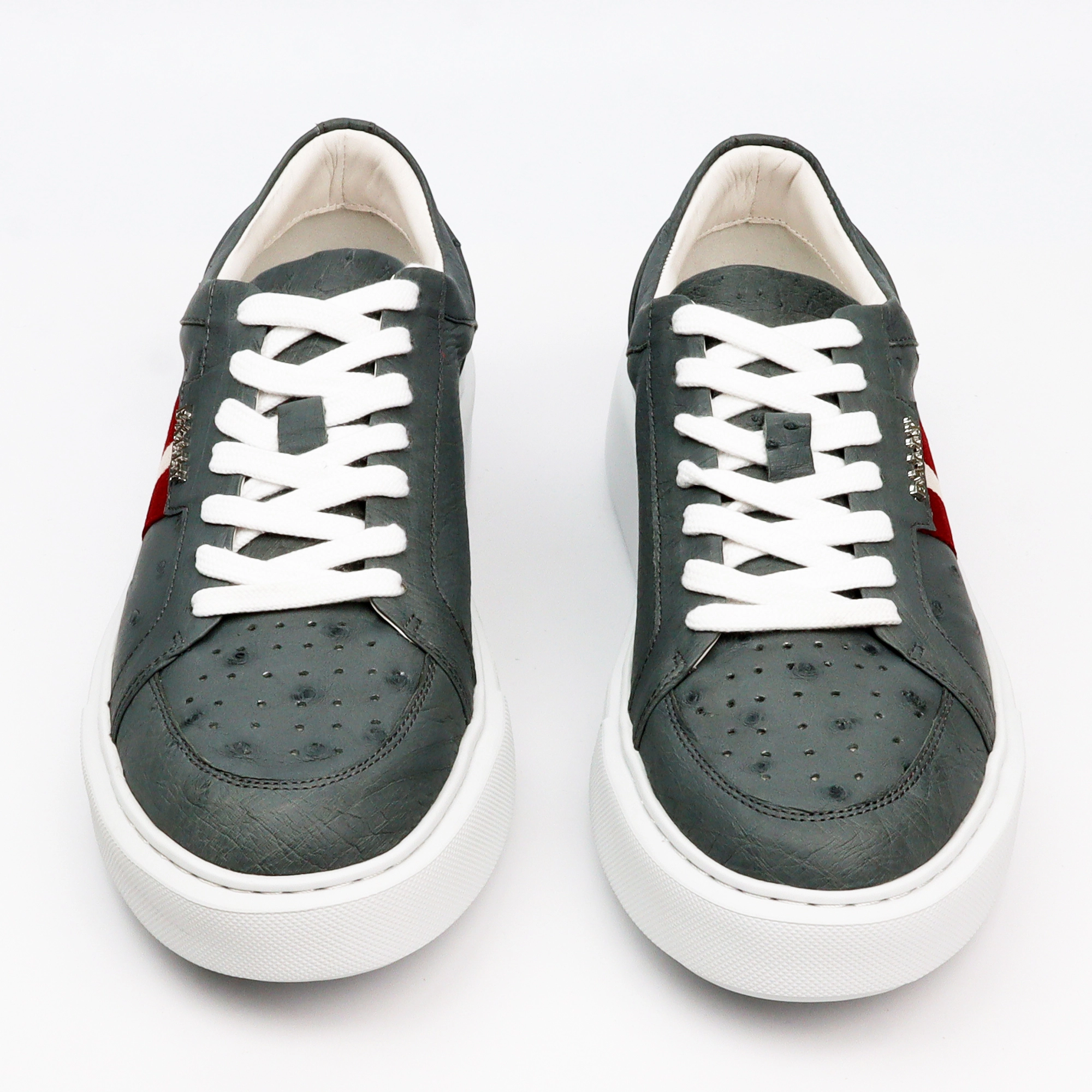 Handcrafted Gray Ostrich Leather Sneakers for Men - Sporty Luxury Footwear Velvet Sneakers