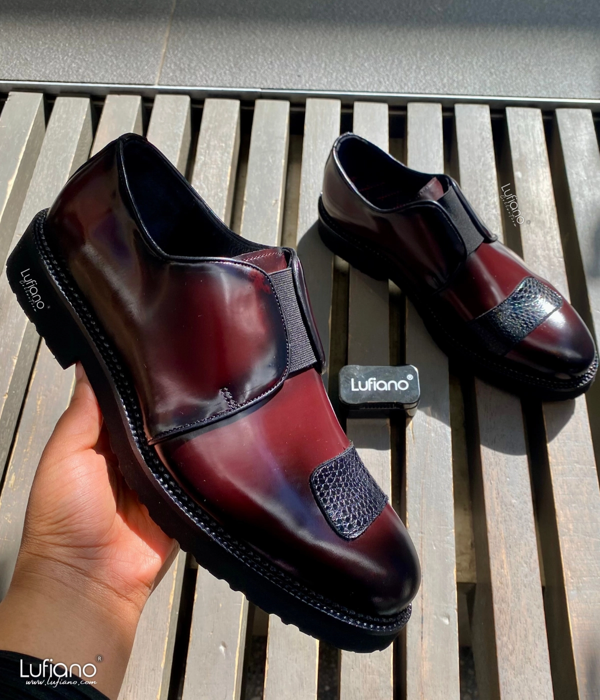 230 - Lufiano Slip On: Burgundy Hunter Loafers