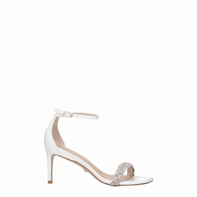 Stuart Weitzman White Leather Stiletto Heel Sandals Rockstud Slip In Sandals