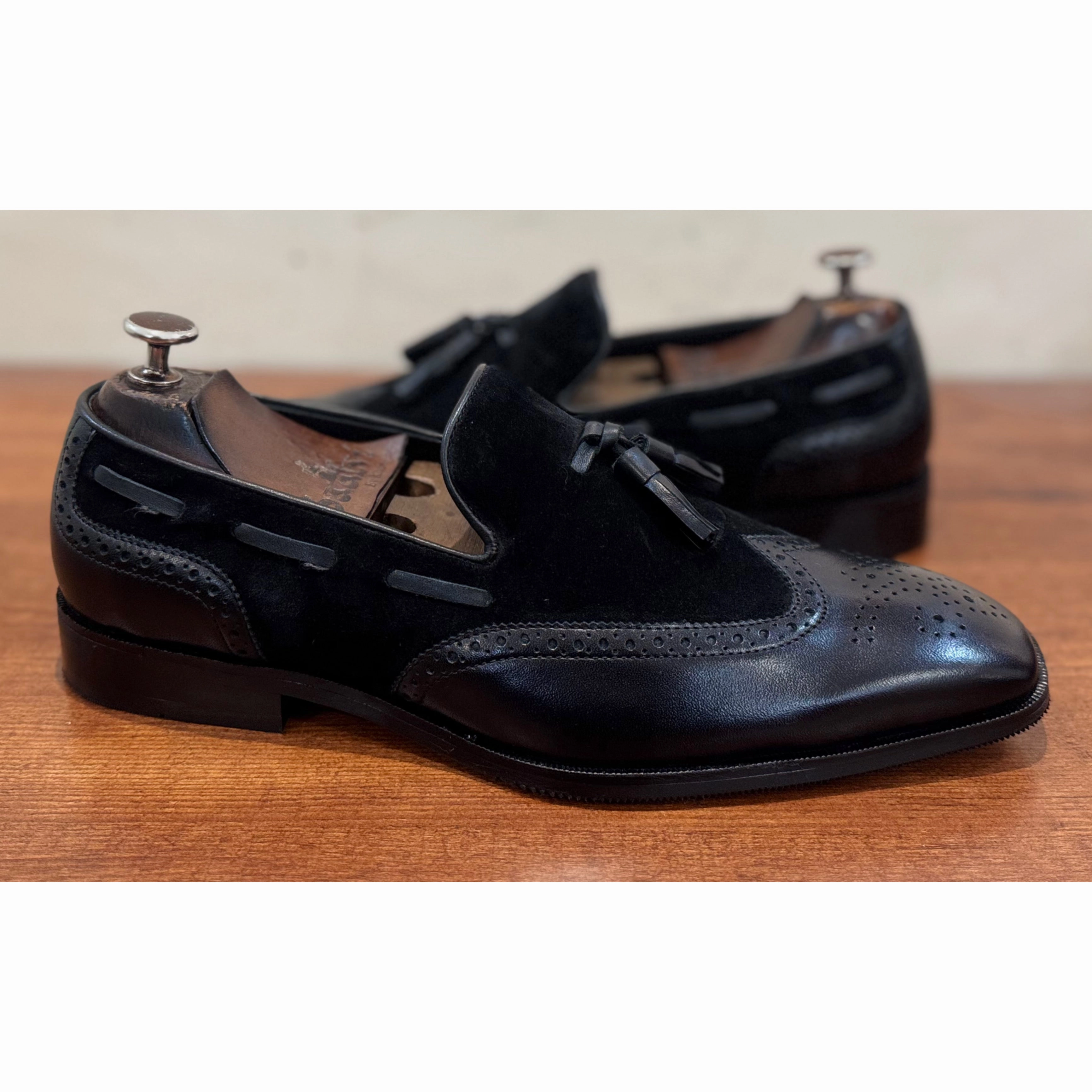 Brouge Combination Loafers - Black Whisker Loafers