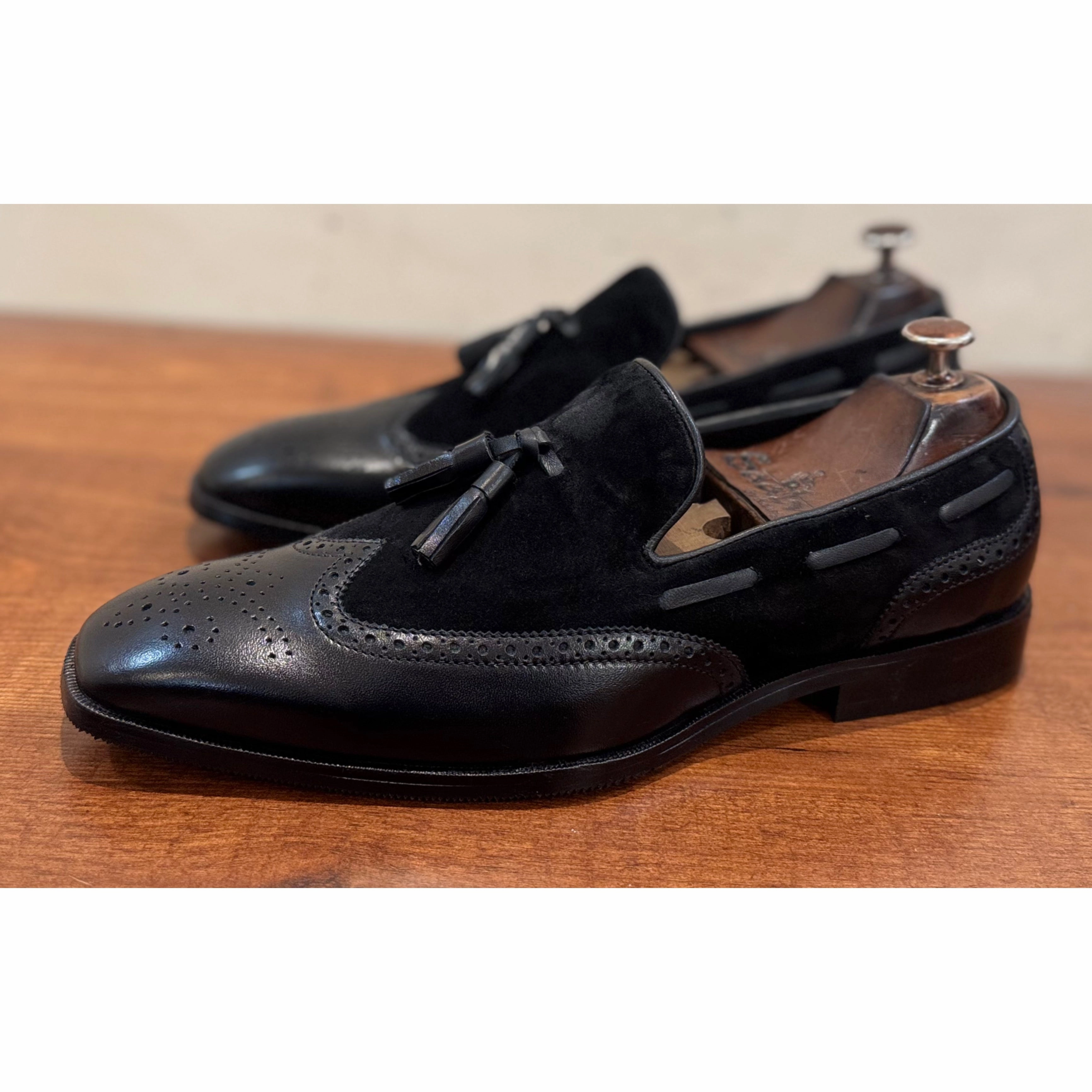 Brouge Combination Loafers - Black Loafers With Bows