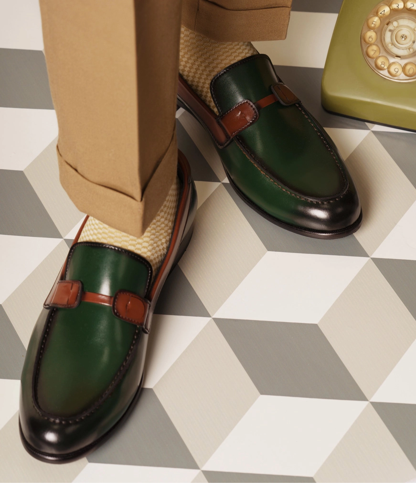 Baldwin - Green Slip On Loafers Without Socks