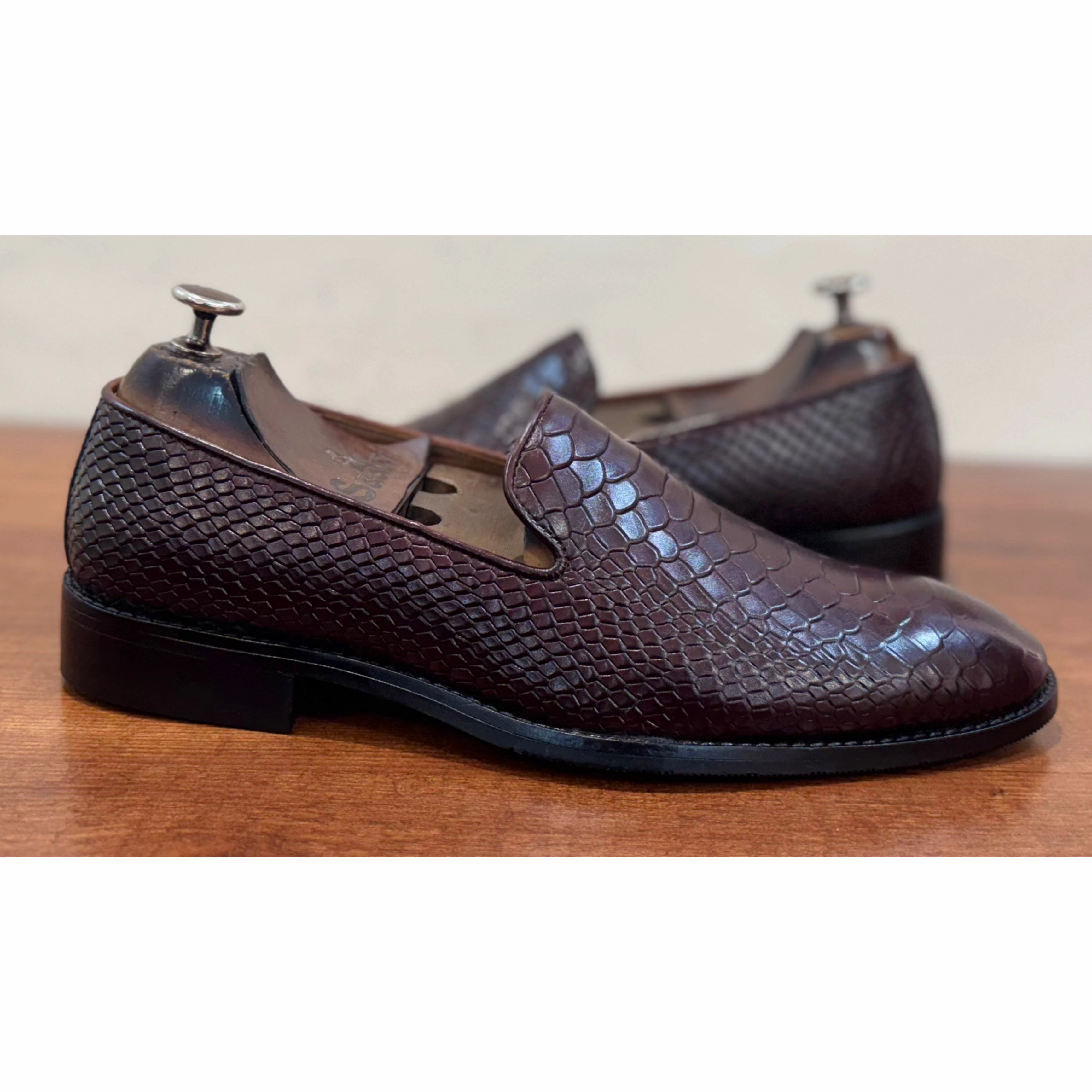Python Embossed Loafers | Bordo 70s Loafers