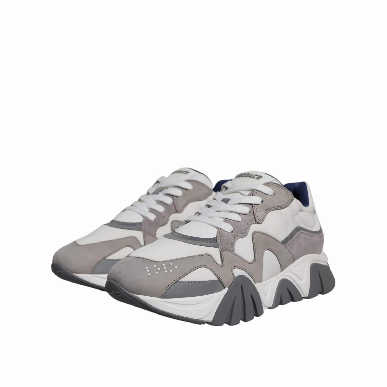 Versace Grey Leather Neoprene Chunky Low Top Squalo Sneakers Shoes Sneakers On Power Lines