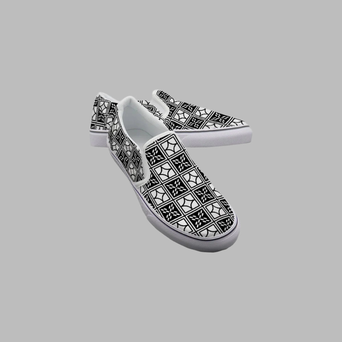 Women's Black & White Geometric Slip-On Canvas Shoes Sparkly Wedding Sneakers