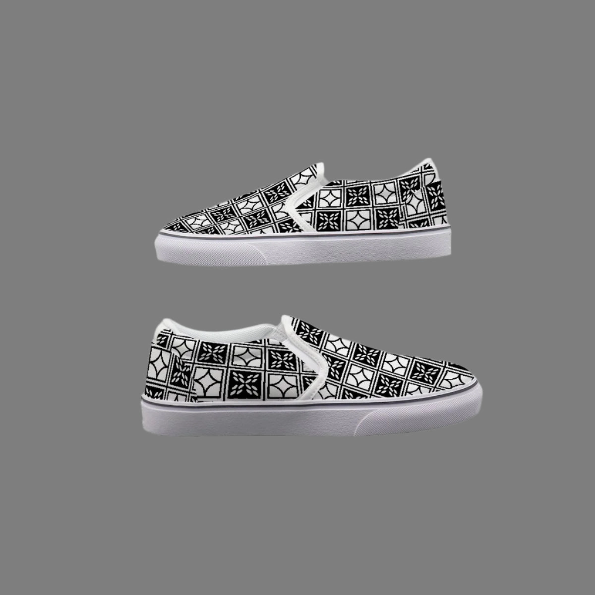 Women's Black & White Geometric Slip-On Canvas Shoes Maison Margiela Tabi Sneakers
