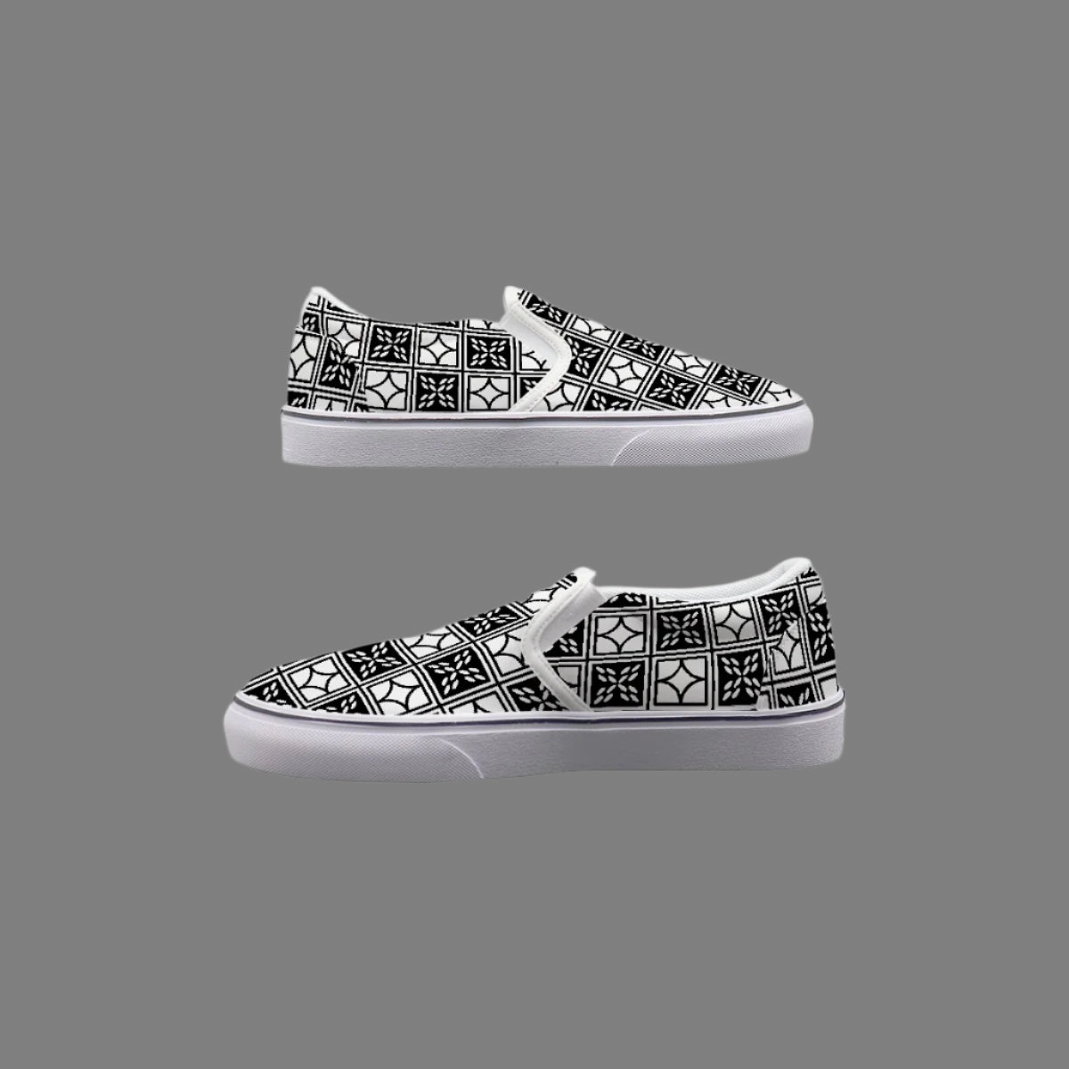 Mallet Sneakers Women's Black & White Geometric Slip-On Canvas Shoes