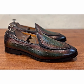 Toe Loafers Belgian Loafers Ostrich Hand Patina