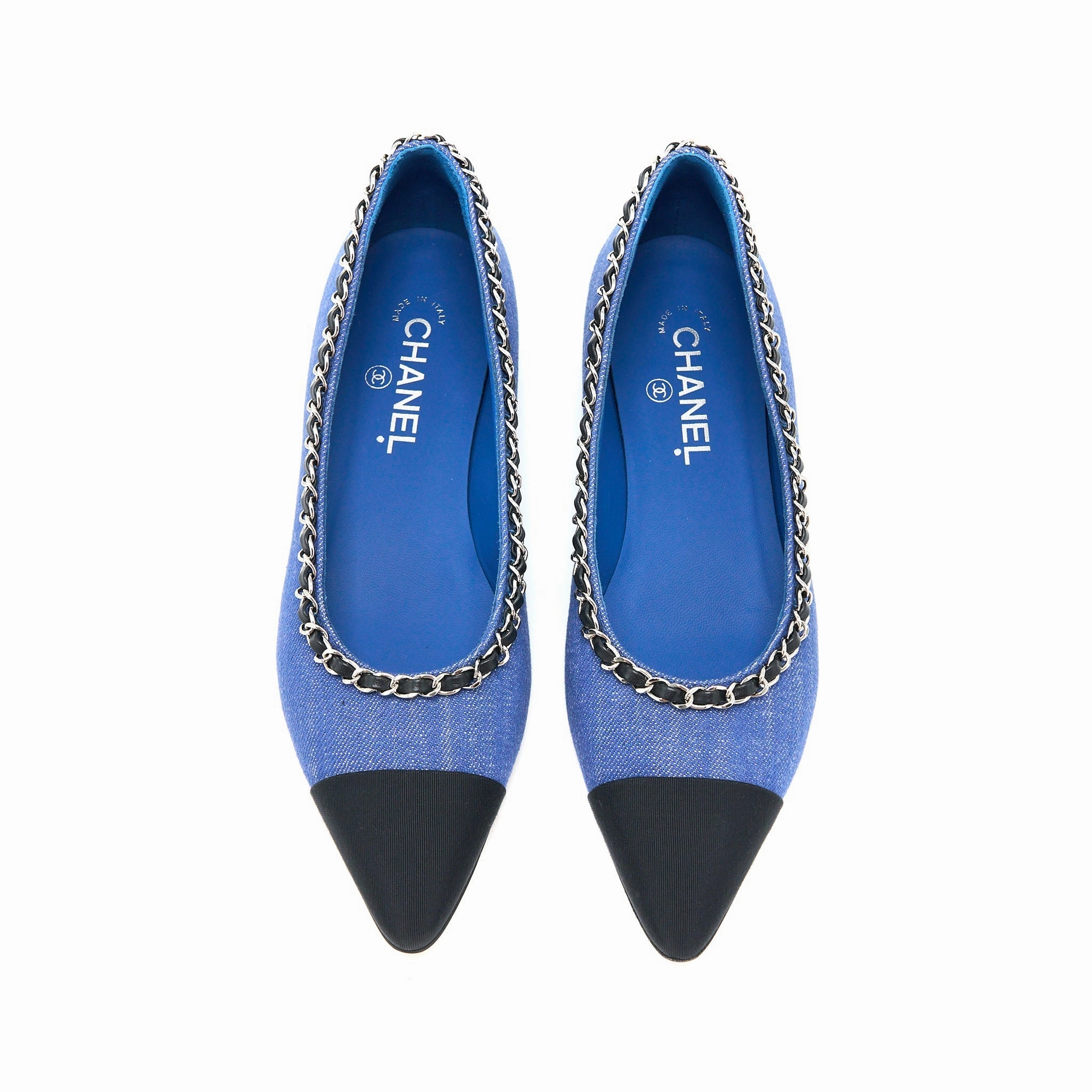 Good Nursing Shoes Chanel Size 39 Flat Shoes Denim Blue/Black SHW