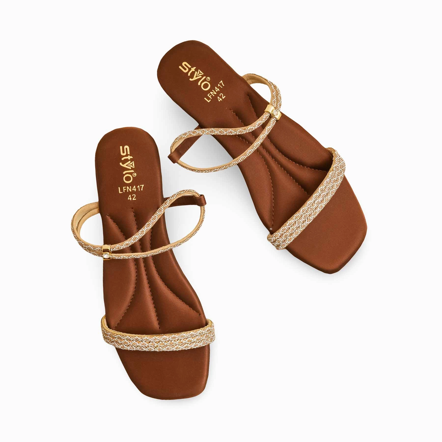 Flat Top Shoes Brown Fancy Sandal LFN417