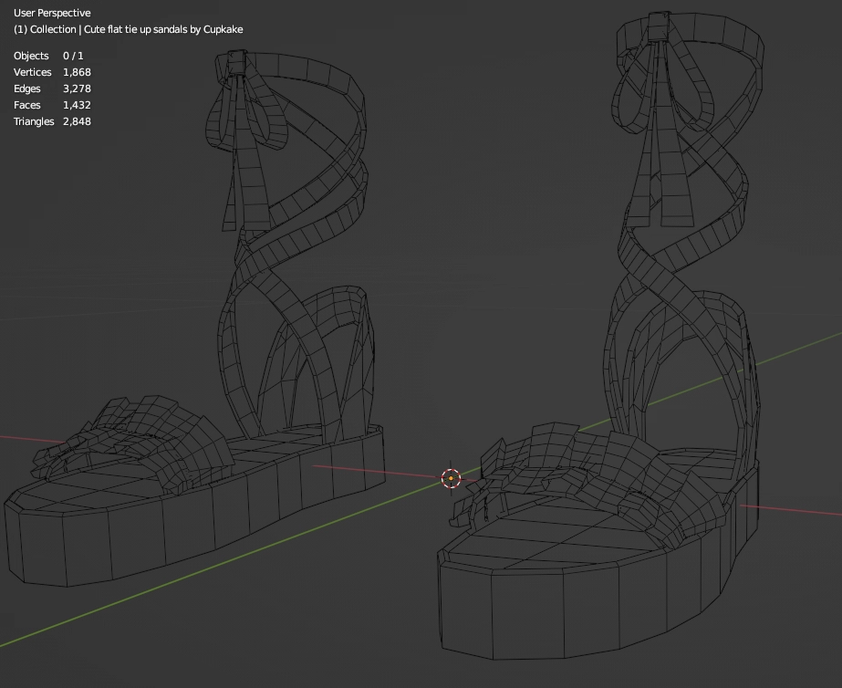 Flat Strappy Shoes Cute flat tie up sandals (3D Model Asset)(Commercial license)