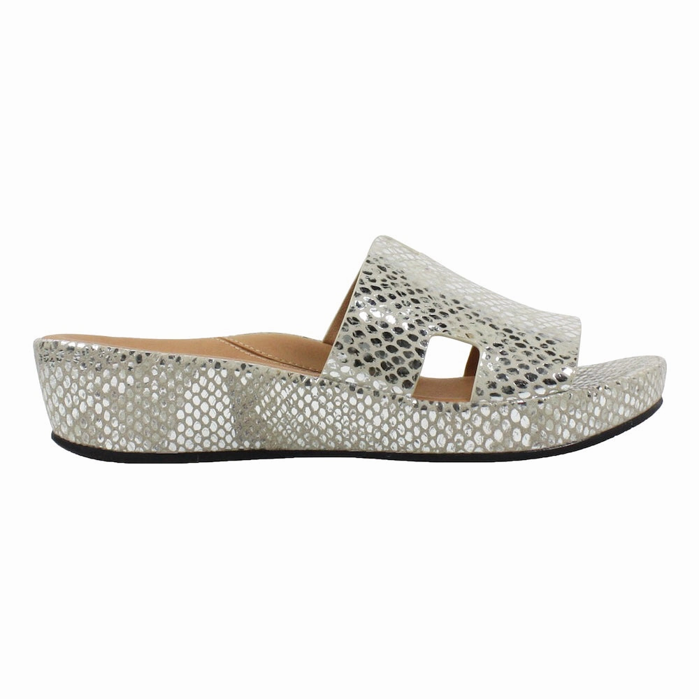 Catiana Slip on Sandal - Silver Gold Snake Print Mad Love Sandals