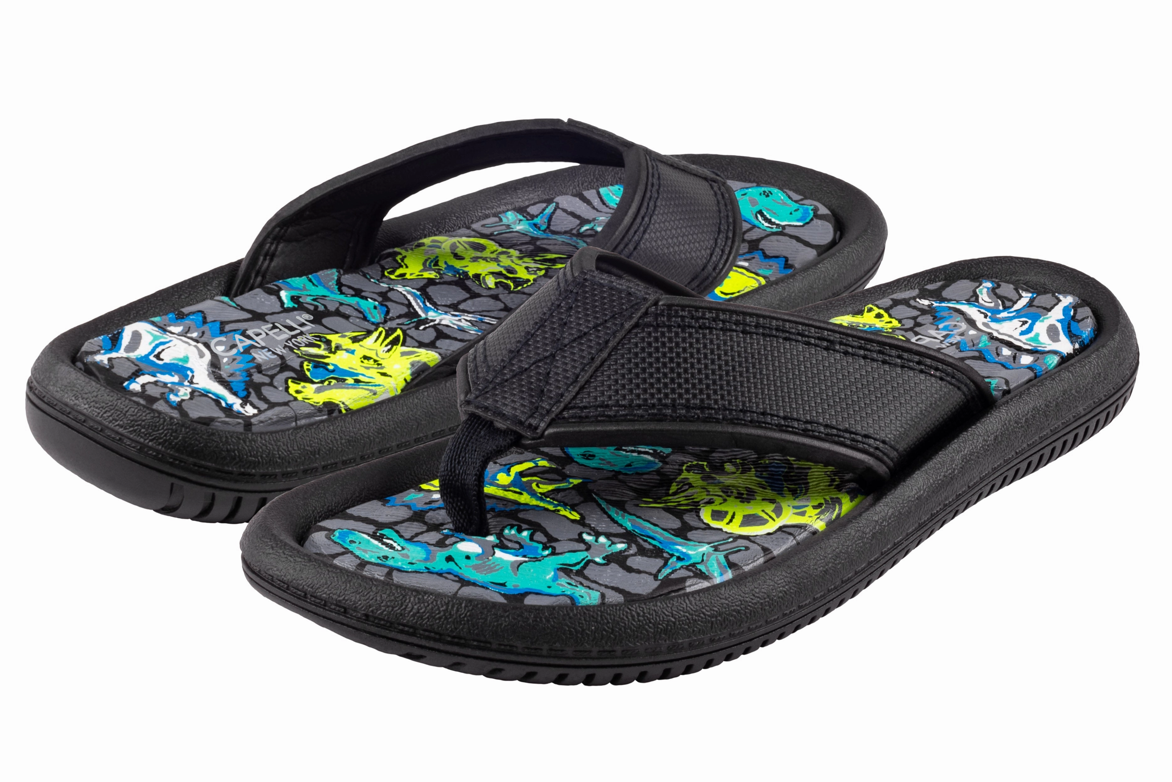 Boys Faux Leather Dino Printed Flip Flop American Made Flip Flops