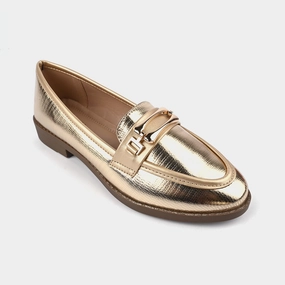 Teens Girls Loafers OS-12-Golden Platform Slip On Loafers