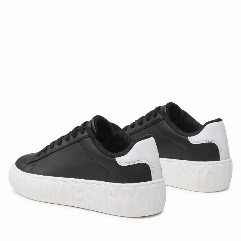 Tommy Hilfiger Jeans New Cupsole Leather Sneaker Women - BLK White Lifestyle Sneakers