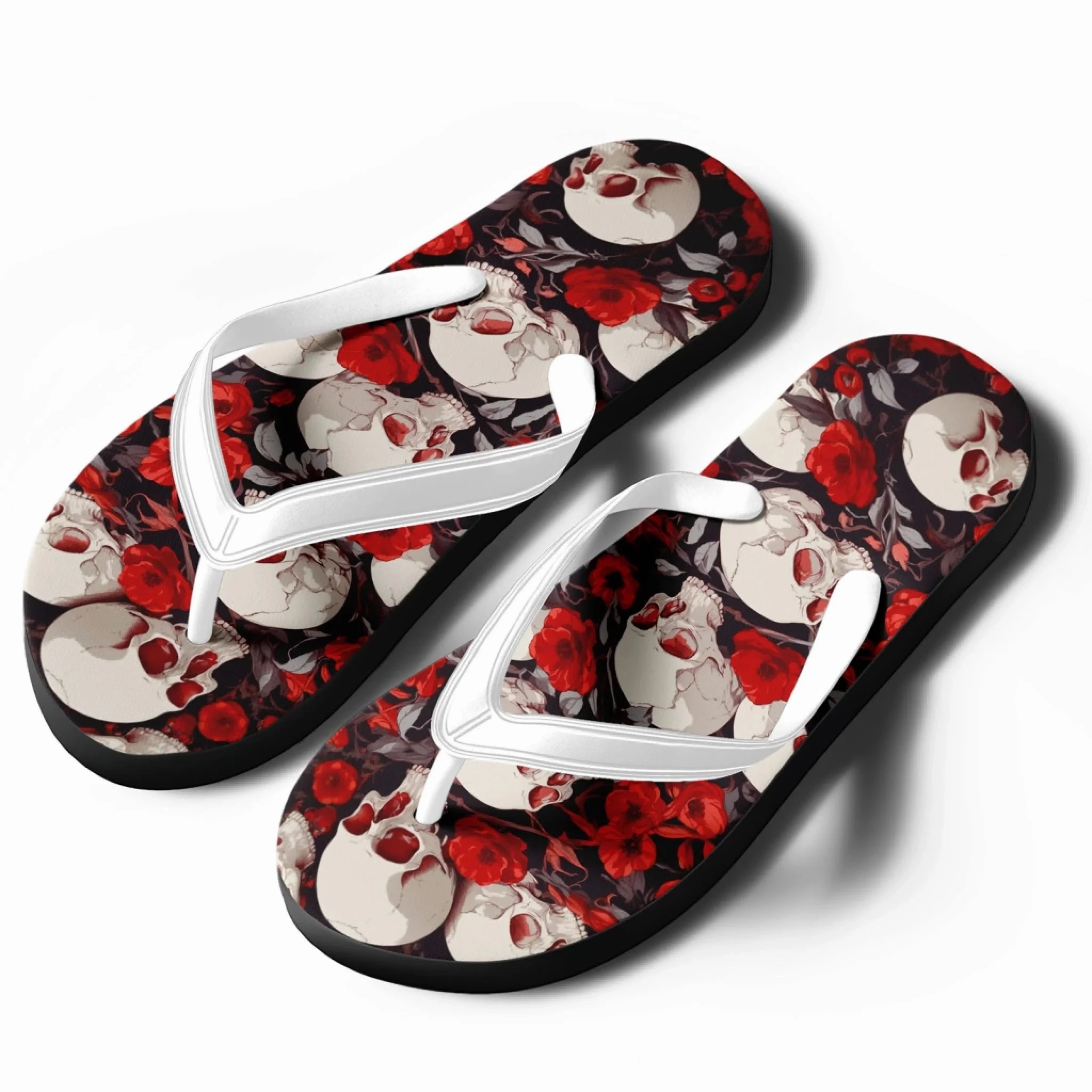 Toponepod Skull Flip Flop | Gothic Skeleton Print Slippers | Personalized Name, Logo | Lightweight Indoor Outdoor Slipper Slippers For Walking