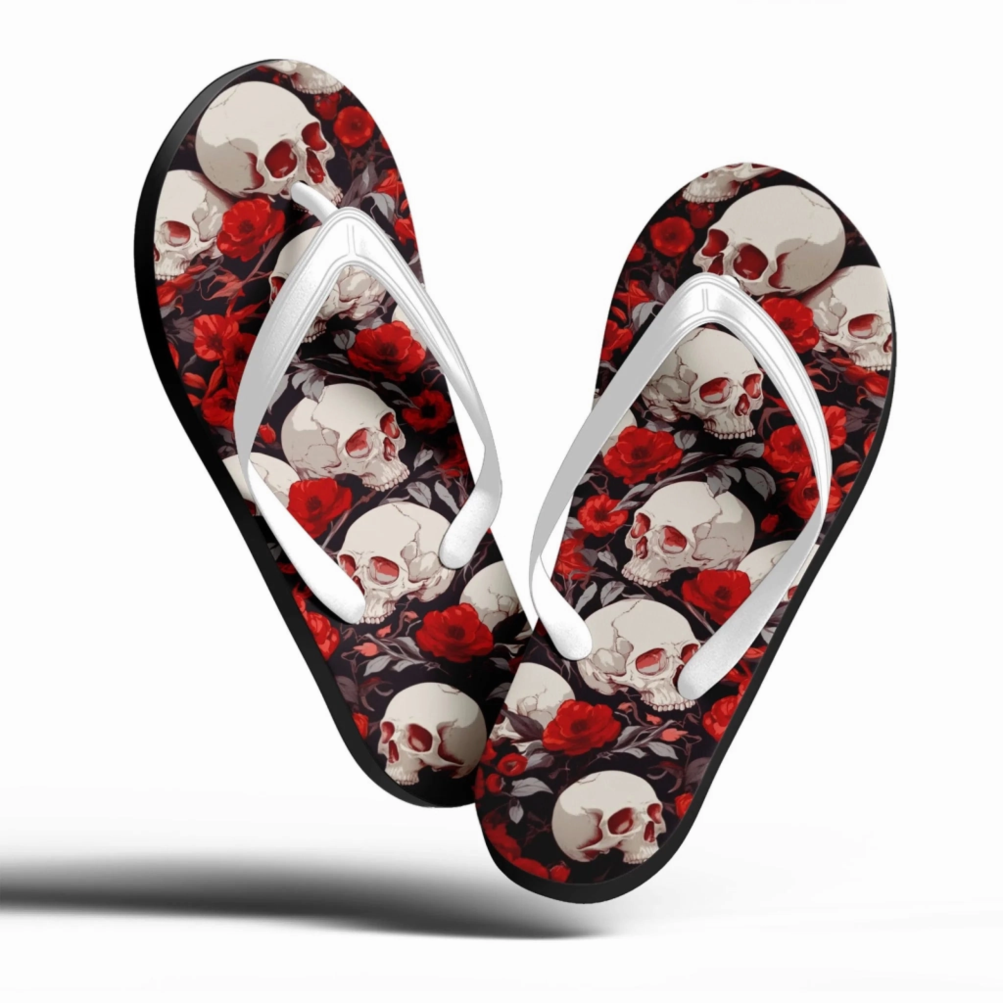 Jesus Slppers Toponepod Skull Flip Flop | Gothic Skeleton Print Slippers | Personalized Name, Logo | Lightweight Indoor Outdoor Slipper