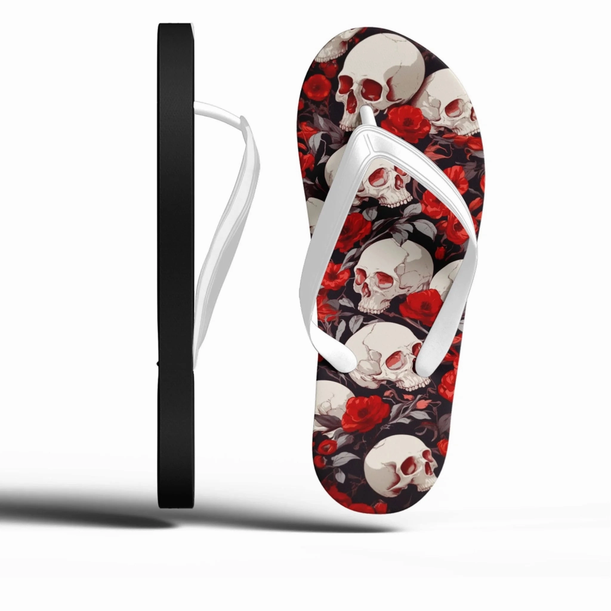 Extra Wide House Slippers Toponepod Skull Flip Flop | Gothic Skeleton Print Slippers | Personalized Name, Logo | Lightweight Indoor Outdoor Slipper