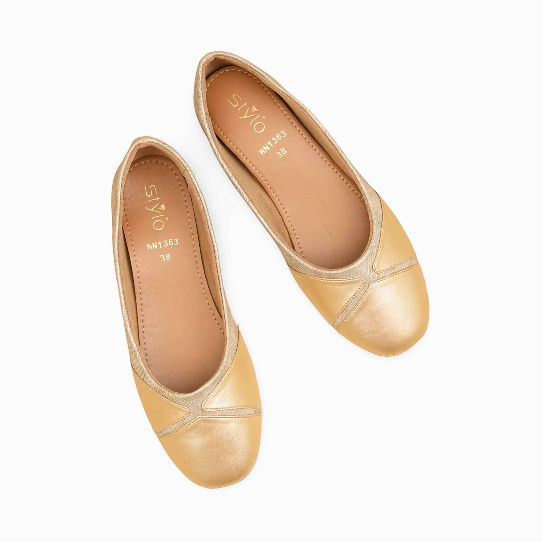 Satin Flat Shoes Golden Pumps For Ladies WN1363