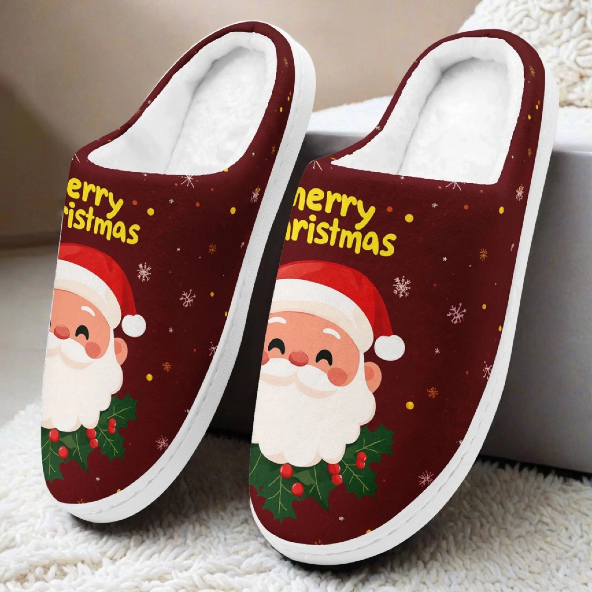 Cozy Christmas Santa Claus Slippers, Plush Lined Warm Indoor House Shoes FN060-25009041 Slides Footwear