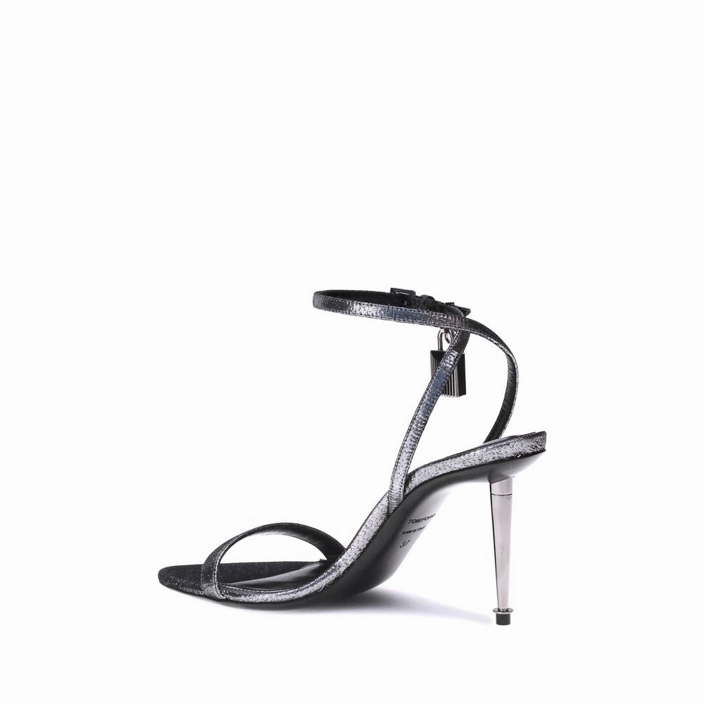 90s Sandals Tom Ford Silver Calf Leather Bos Taurus Stiletto Heel Sandals