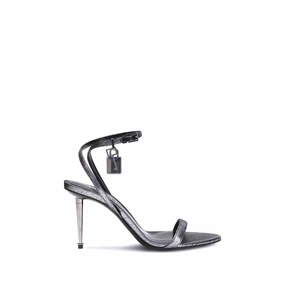 Tom Ford Silver Calf Leather Bos Taurus Stiletto Heel Sandals Sandals For Shower