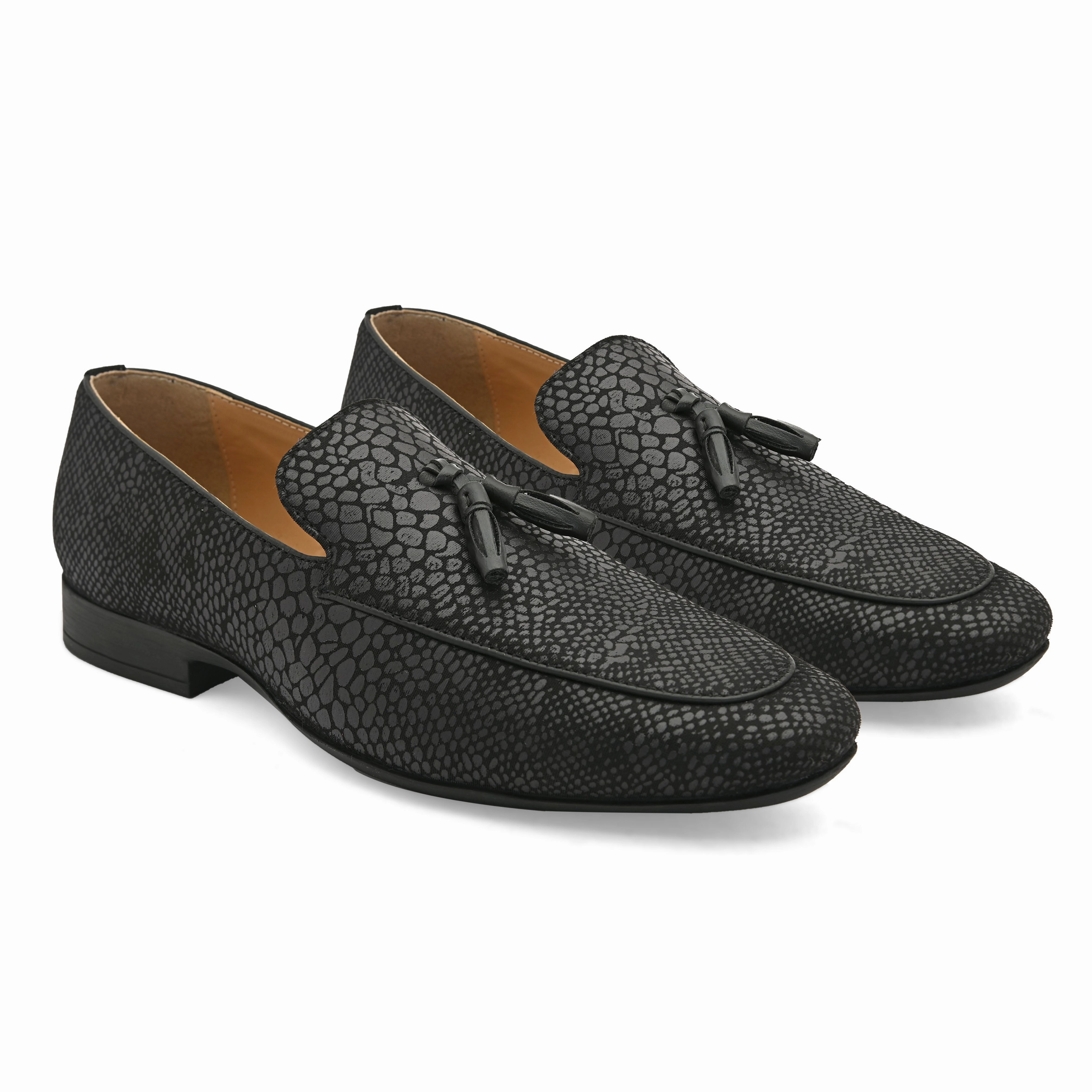 Dabble Black Textured Loafers Polo Suede Loafers