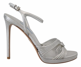 Stuart Weitzman Platform Sandals Silver Leather Sandals Ankle Strap Heels Stiletto