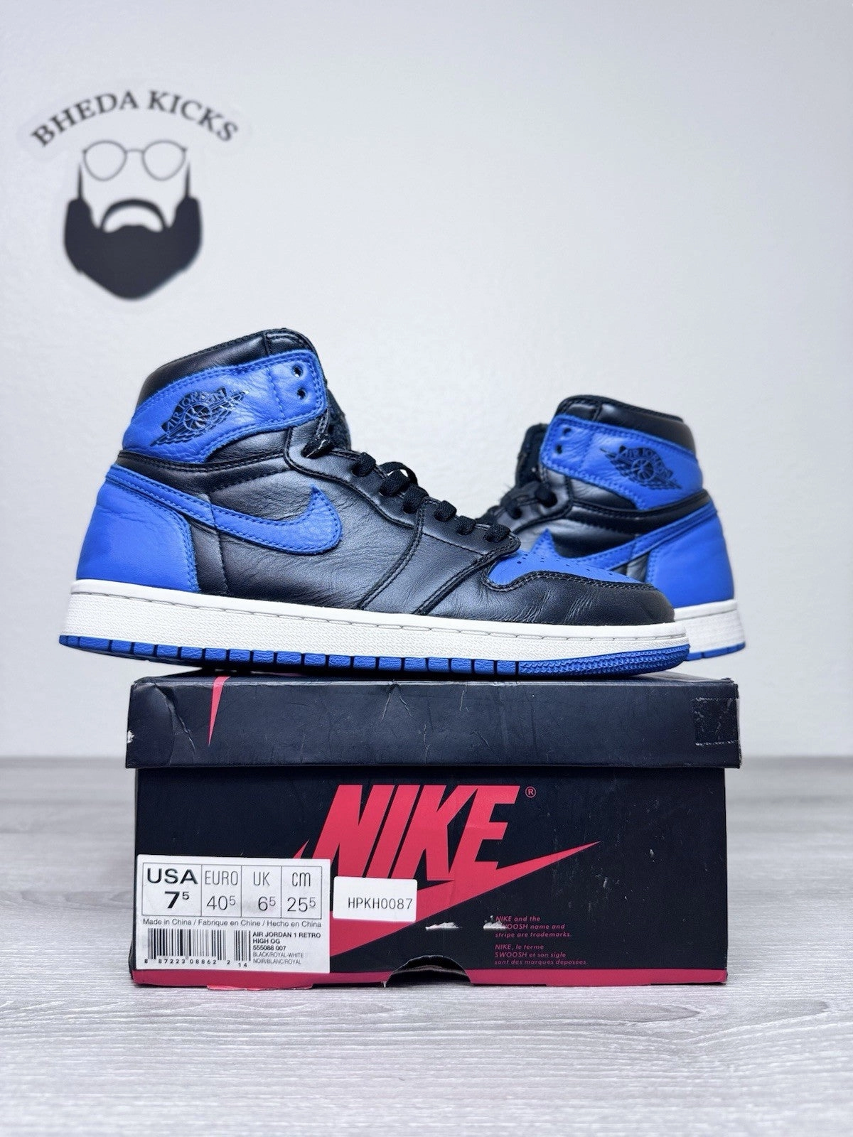 Size 7.5 - Nike Air Jordan 1 High OG Royal Blue Retro Mens 555088-007 Preowned Asics Gt-2000 14 Running Shoe