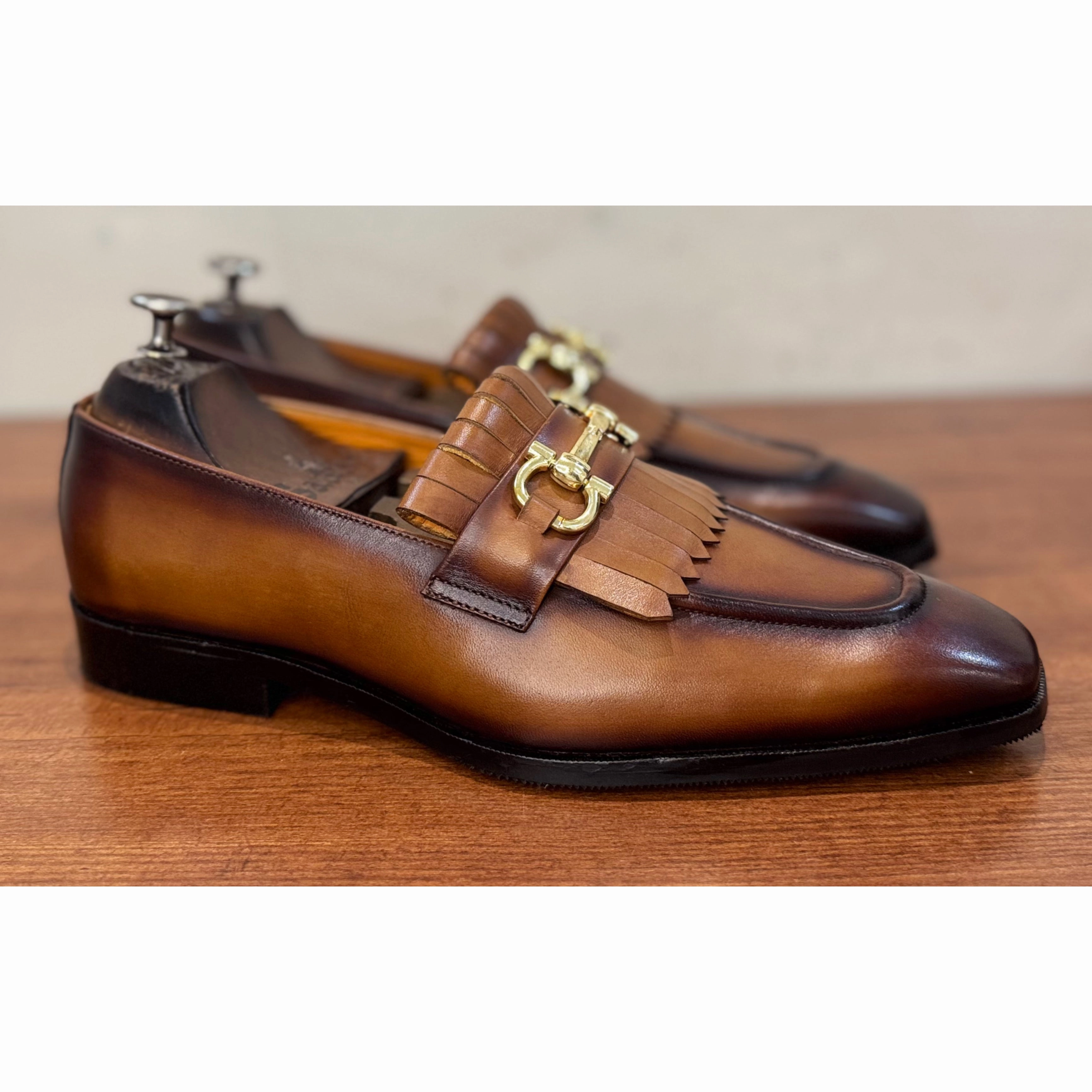 Horsebit Loafers With Fringes Oxblood Penny Loafers