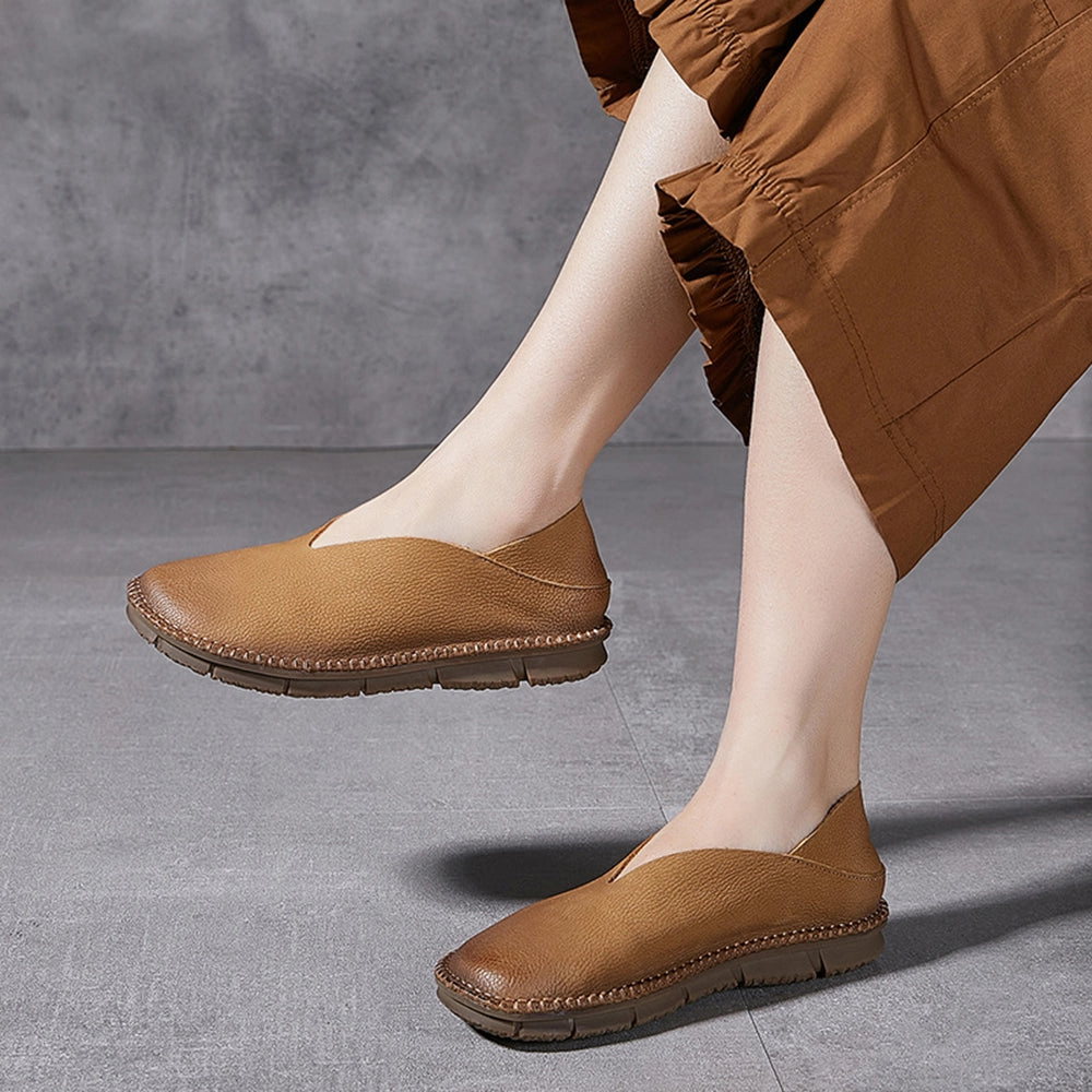 V-cut Slip-On Flat Leather Shoes Slippers Best Shoe For Nurses With Flat Feet