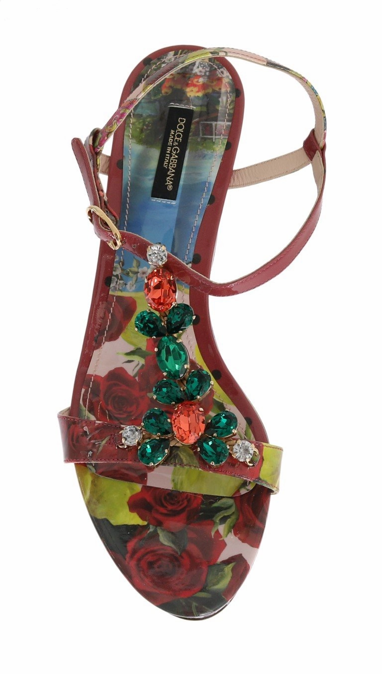 Multicolor Sicily Print Crystal Wedges Leather Shoes Archie Sandals