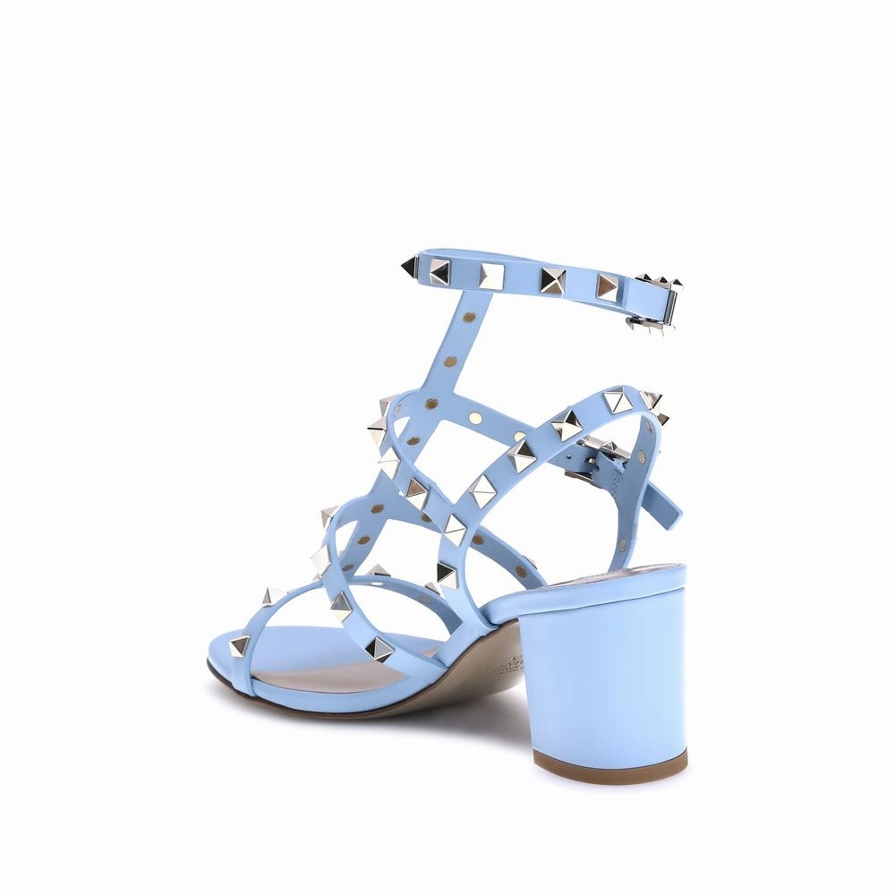 Sandals Leather Valentino Garavani Light Blue Calf Leather Bos Taurus Strap-On Sandals