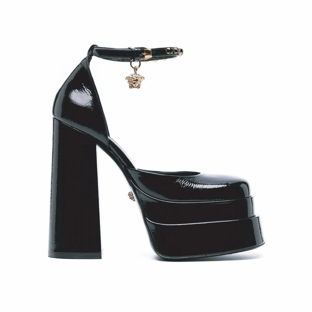 Dress Thong Sandals Versace Black Calfskin Platform Pumps