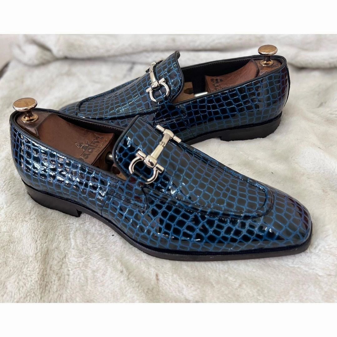 Patent Croco Loafers Blue Block Loafers