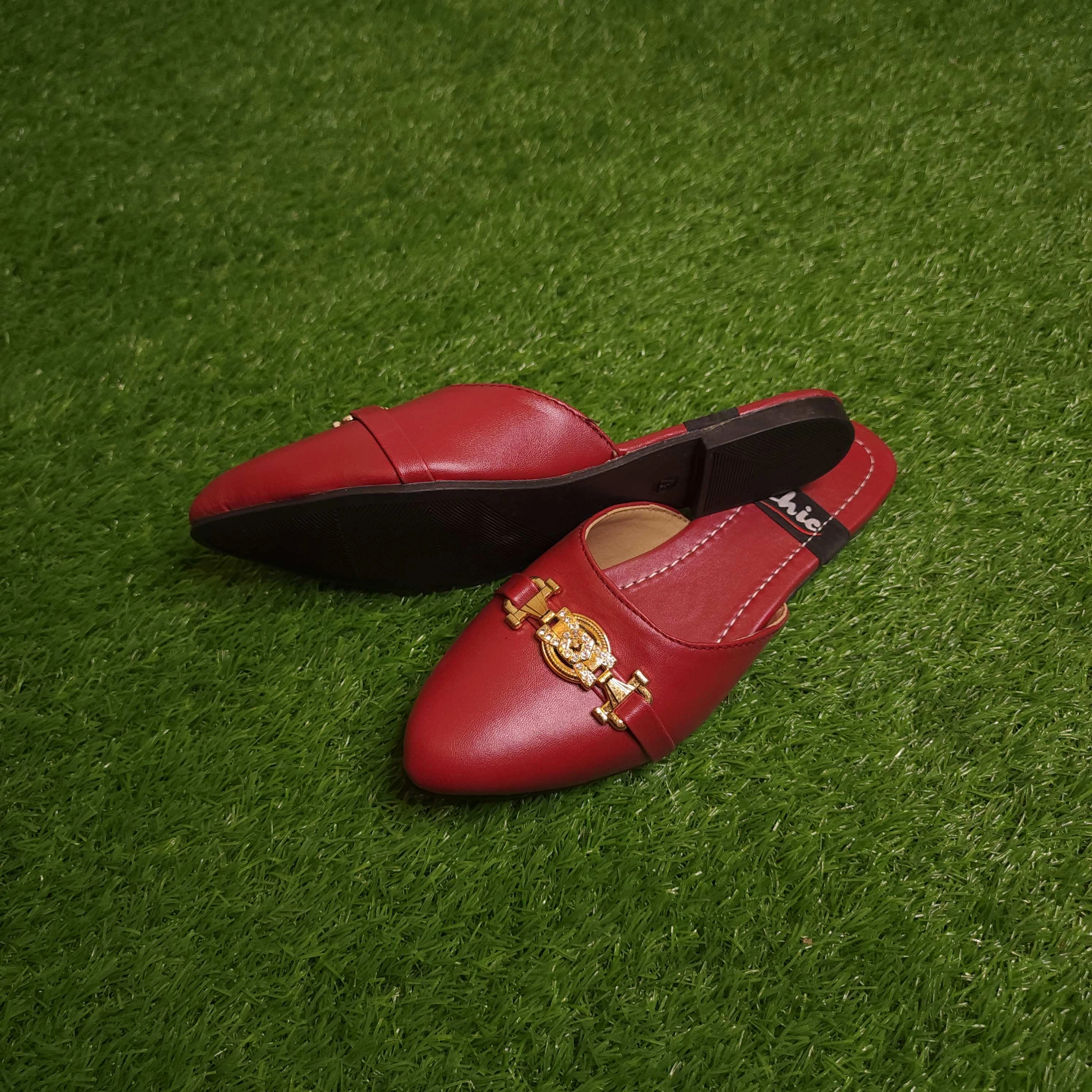 Flat Tie Shoes Red Buckle Mules In Flat Sole