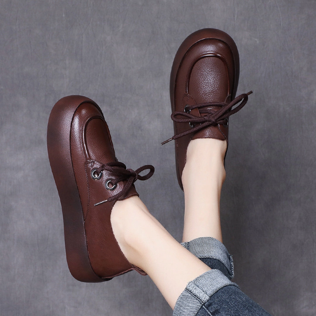 Retro Handmade Flatform Leather Shoes Leather Casual Shoes Without Laces