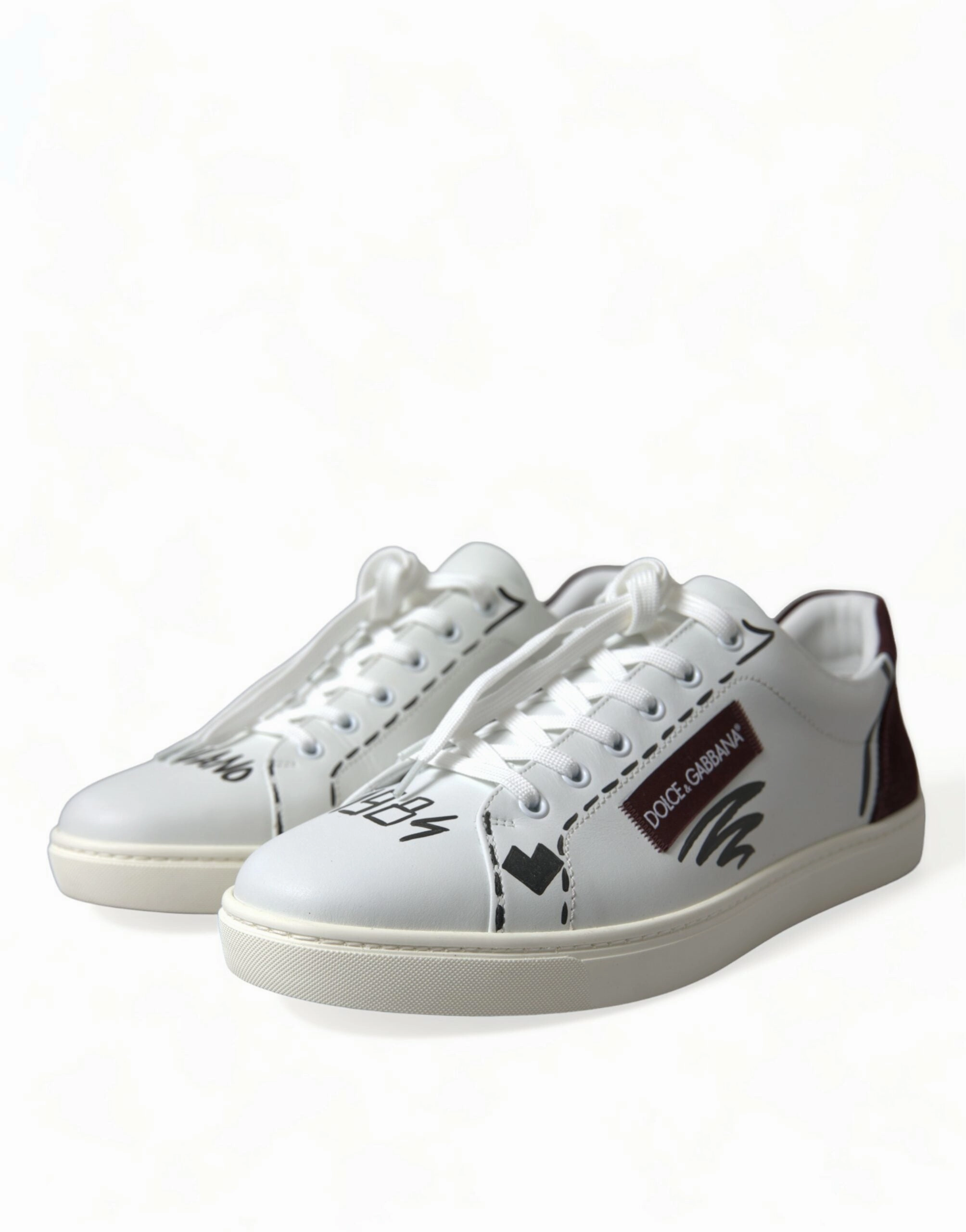 Sneakers Images White Bordeaux Leather Logo Low Top Sneakers Shoes
