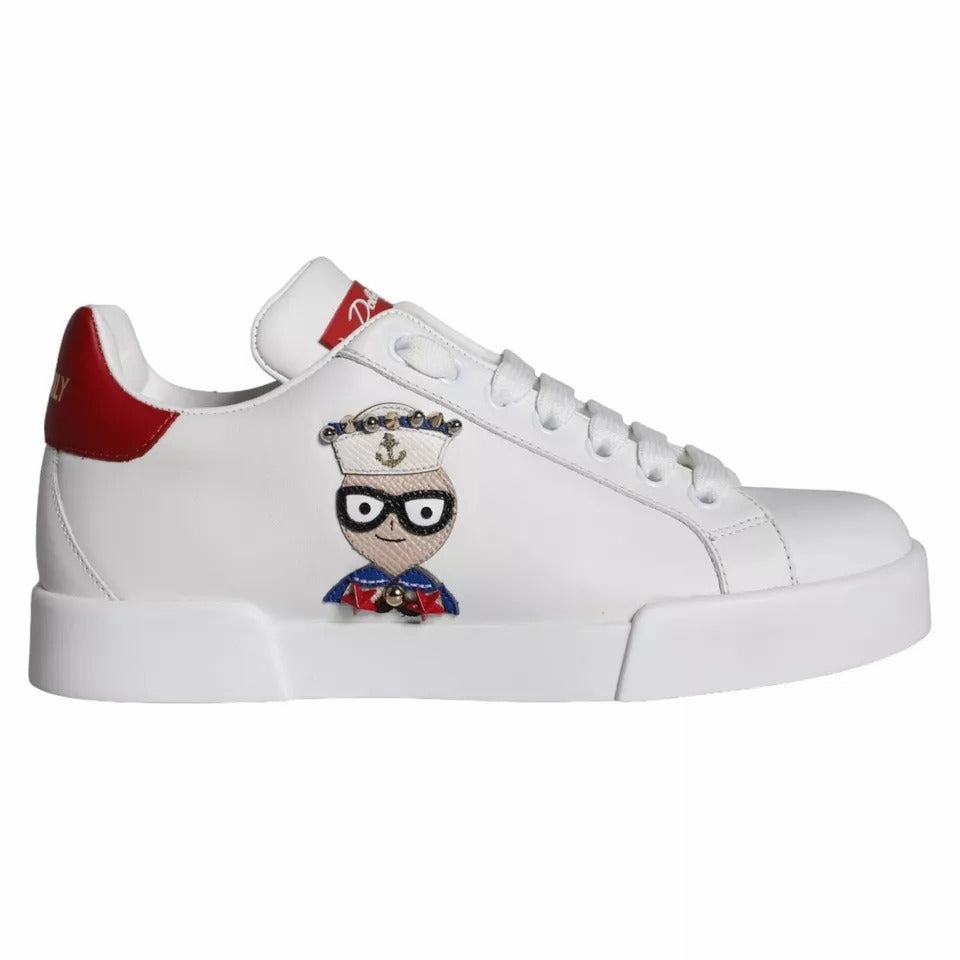White Patch Calfskin Nappa Portofino Sneakers Shoes Ice Cream Sneakers