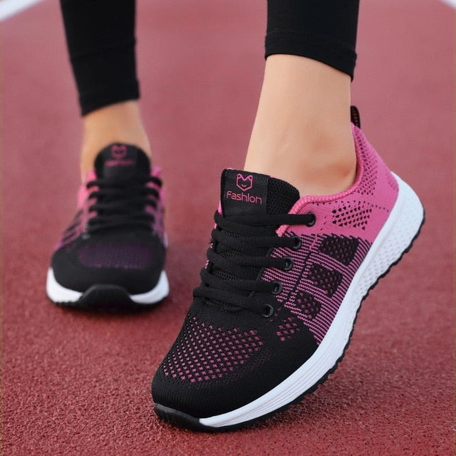 Women Casual Shoes Fashion Breathable Walking Mesh Lace Up Flat Shoes Sneakers Women 2020 Tenis Feminino Pink Black White Sequin Flats Shoes