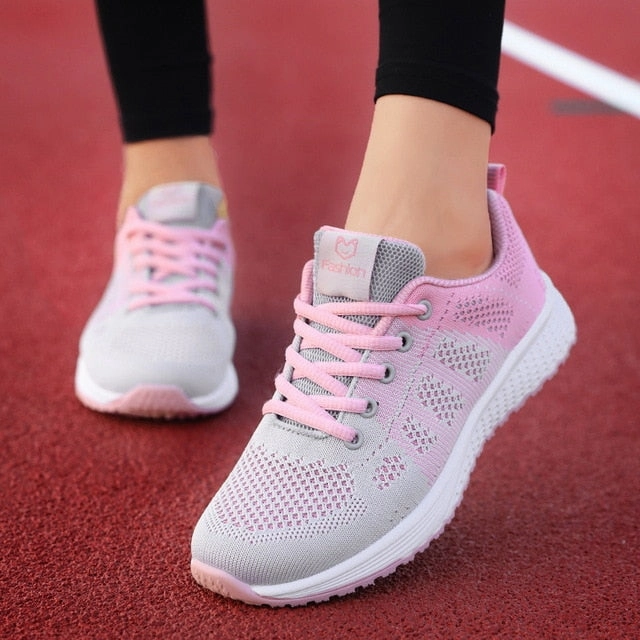 Women Casual Shoes Fashion Breathable Walking Mesh Lace Up Flat Shoes Sneakers Women 2020 Tenis Feminino Pink Black White Insole Flat Shoes