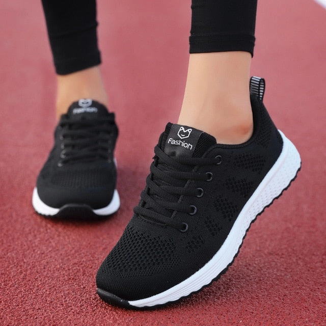 Women Casual Shoes Fashion Breathable Walking Mesh Lace Up Flat Shoes Sneakers Women 2020 Tenis Feminino Pink Black White Orthopedic Shoes For Flat Feet