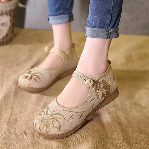 Shoes For Flat-footed People Women Embroidered Flower Soft Sole Casual Flat Loafers