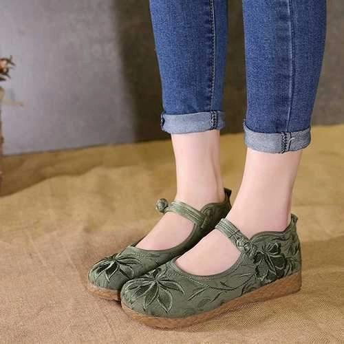 Women Embroidered Flower Soft Sole Casual Flat Loafers Waterproof Cycling Shoes For Flat Pedals