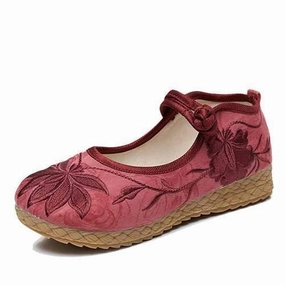 Women Embroidered Flower Soft Sole Casual Flat Loafers Top Flat Pedal Mtb Shoes