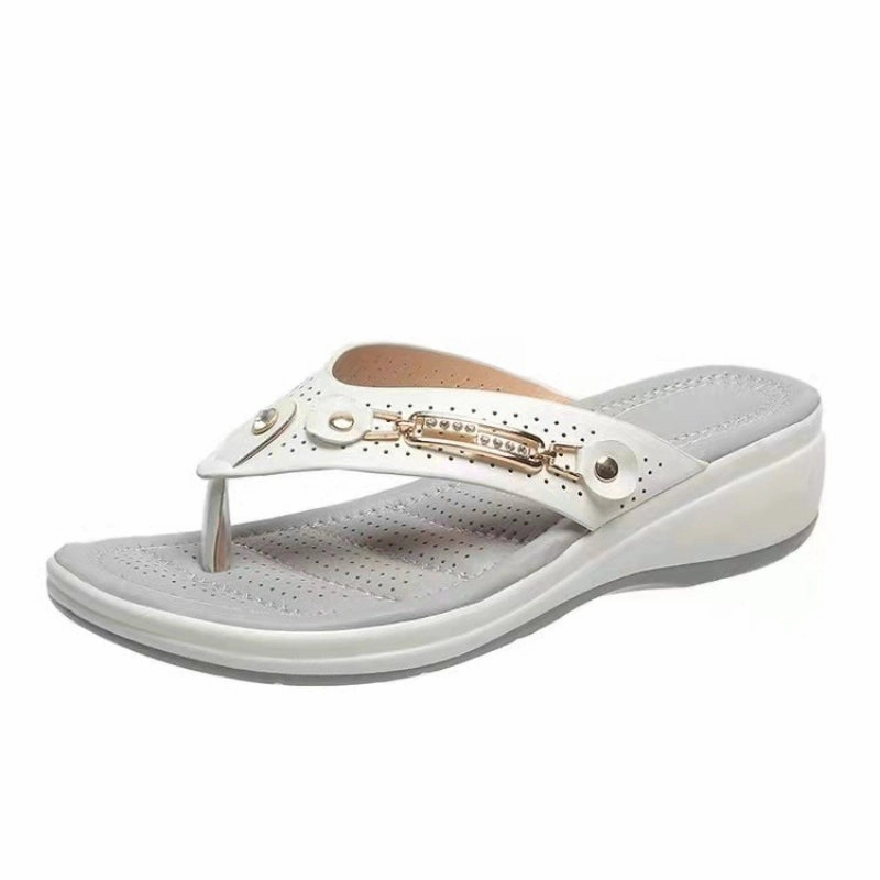 Betula Flip Flops Women's Metal Buttons Decor Wedge Platform Flip Flops Sandals
