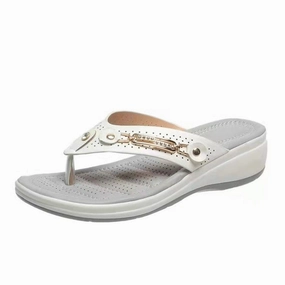 Women's Metal Buttons Decor Wedge Platform Flip Flops Sandals Flip Flops Denim