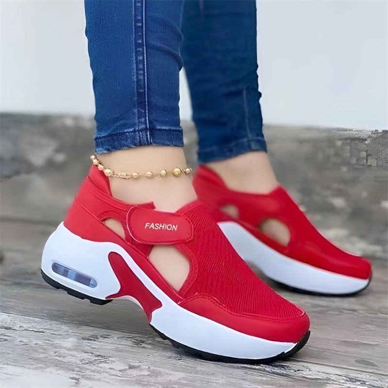 Best Sneakers For All-day Comfort Women Solid Color Wedge Platform Hollow Mesh Breathable Sneakers